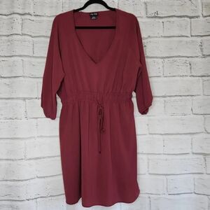City Chic Long Sleeve V Neck Elastic Waist Solid Maroon Womens Dress Size 14